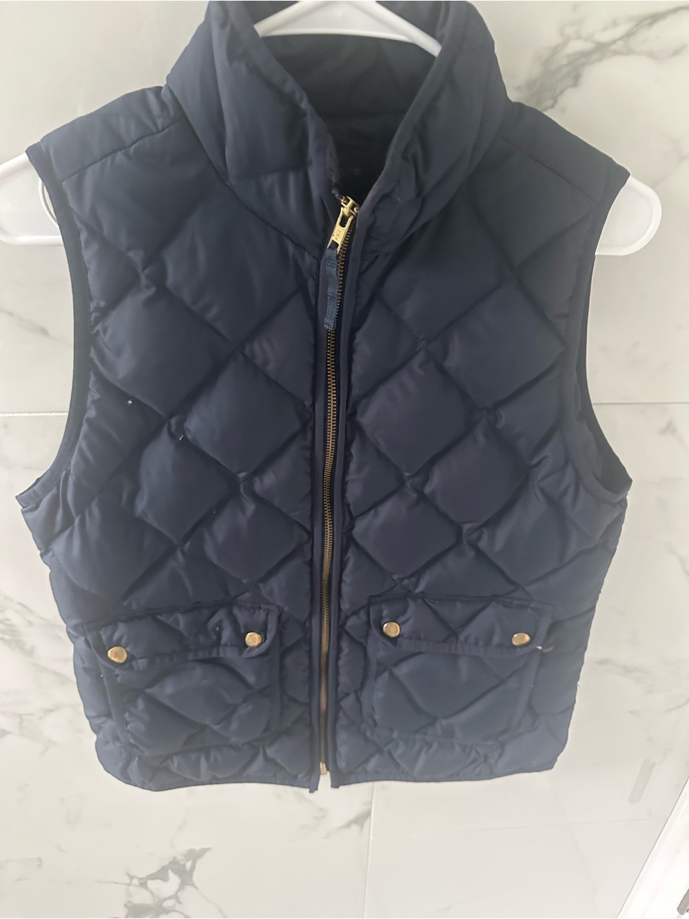 J. Crew Navy Quilted Vest with Gold-Tone Hardware